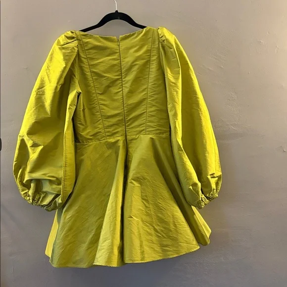 BHLDN Sage balloon puff sleeve fit & flare mini dress wedding cocktail party 8 - Picture 6 of 8